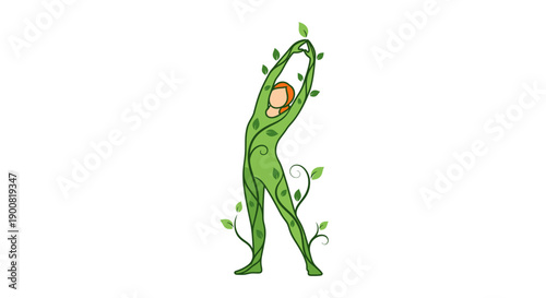 Eco-Friendly Woman Logo. Green Nature Connection, Growth, and Wellness Symbol. Female figure wrapped in leaves and vines vector illustration icon.