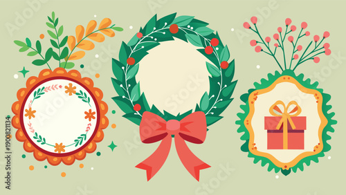 Festive Christmas Wreath and Floral Border Set