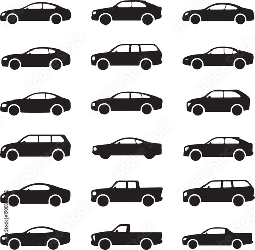 Car auto vehicle transport silhouette type design travel race model technology style and generic automobile contemporary kid toy flat vector illustration