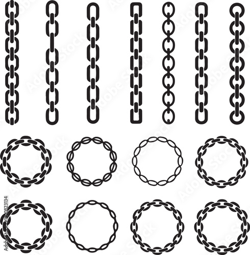Cartoon metal different chain borders and frames. Isolated on white background. Vector icon set.