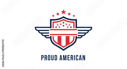 Patriotic American Eagle Badge Emblem with Stars and Wings