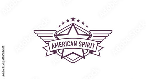Patriotic emblem featuring a stylized star with wings and the phrase American Spirit representing national pride and values in a