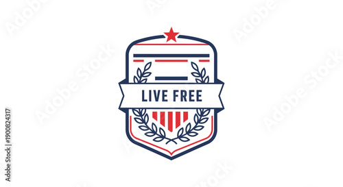 Inspiring patriotic badge design emphasizing liberty and national pride with vibrant colors and symbolic elements for a