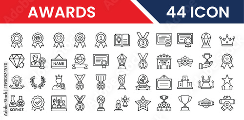 Collection of 44 award icons for recognition and achievement purposes