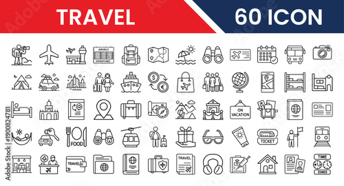 Travel related icons collection for tourism and journey purposes