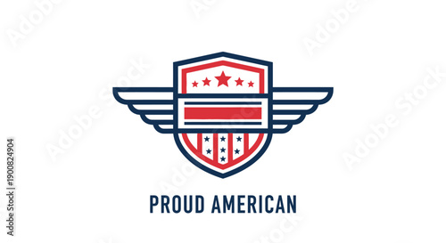 Bold Proud American Emblem Featuring Stars and Stripes with Wings