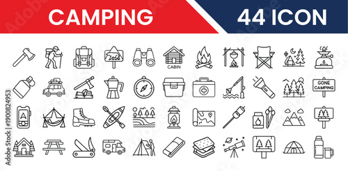 Camping icons collection featuring various outdoor adventure elements