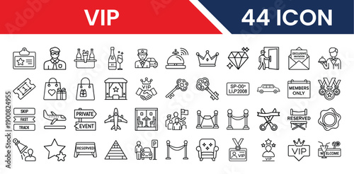 Very Important Person VIP icons collection for exclusive events and luxury services