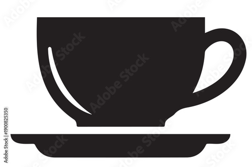 A black silhouette of a teacup and saucer simple design silhouette