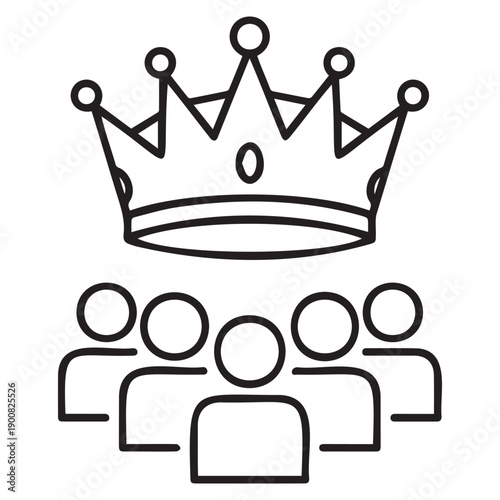 A linear crown atop a group of people in silhouette