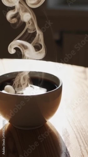 Wallpaper Mural Hot Cup of Black Coffee with Swirling Steam in Sunlight Torontodigital.ca