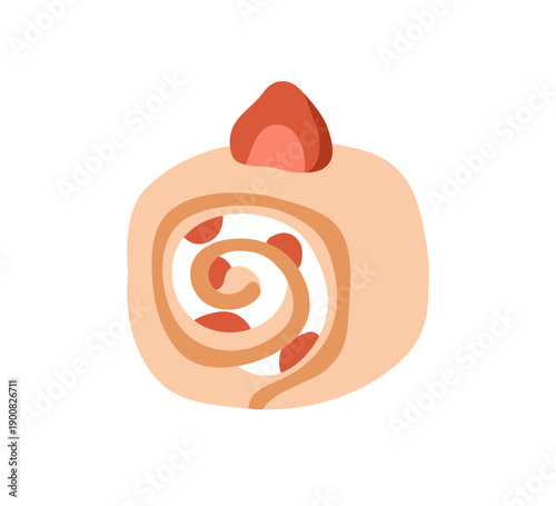 Sweet roll with cream cheese and strawberry filling. Spiral pastry with berry...