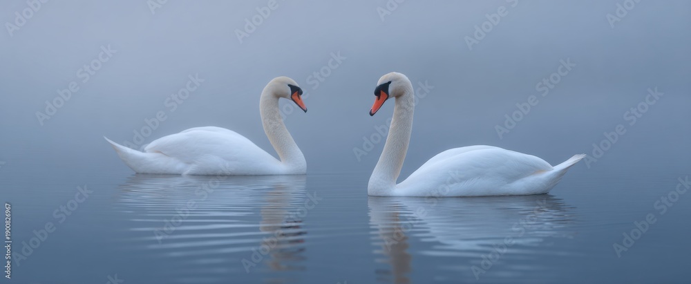 Fototapeta premium swans glide effortlessly over calm water radiating serene beauty and peaceful joy