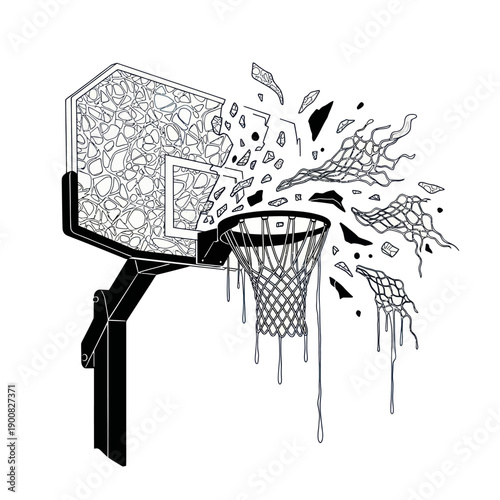 Exploding Basketball Hoop with Deconstructing Backboard and Net