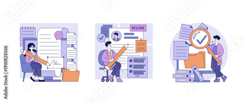 Creating Resumes and Signatures Vector Illustration Set