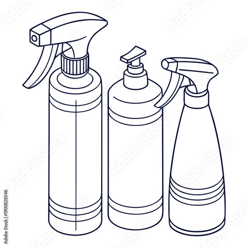 Three different spray bottles with various designs and spray nozzles