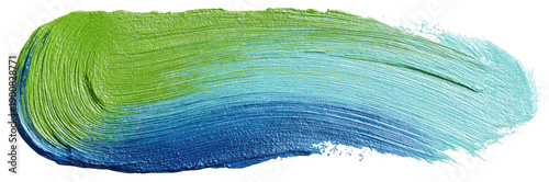 A swathe of mixed-tone paint, green fading to blue on black background