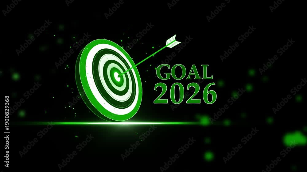Target and arrow hitting bullseye with goal 2026 animation, Animated ...