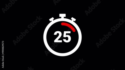 Thirty second countdown timer with alpha channel, 30 seconds to 0 on transparent background. 4K Video