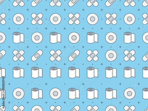 Seamless pattern of medical supplies and first aid items. EPS Editable
