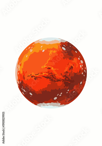 Vector illustration of the planet Mars with its reddish surface and white polar ice caps
