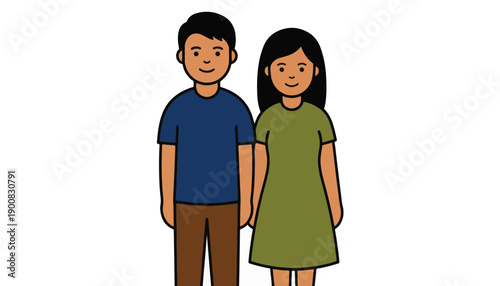 A smiling man and woman stand side by side in a clean flat vector illustration style with a friendly, welcoming mood.