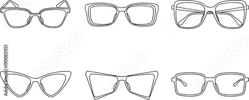 Minimalist Eyeglasses and Sunglasses Vector Icon Set with Stylish Frames for Optometry Clinics, Fashion Retailers, Vision Care Marketing, and Modern Lifestyle Accessory Designs