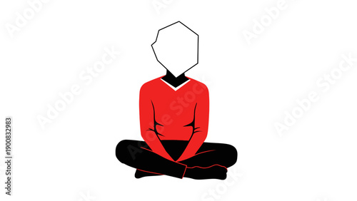 Faceless Person Sitting Cross-Legged: Abstract Vector Illustration of Anonymous Meditation, Identity Crisis, Self-Reflection, and Digital Identity.