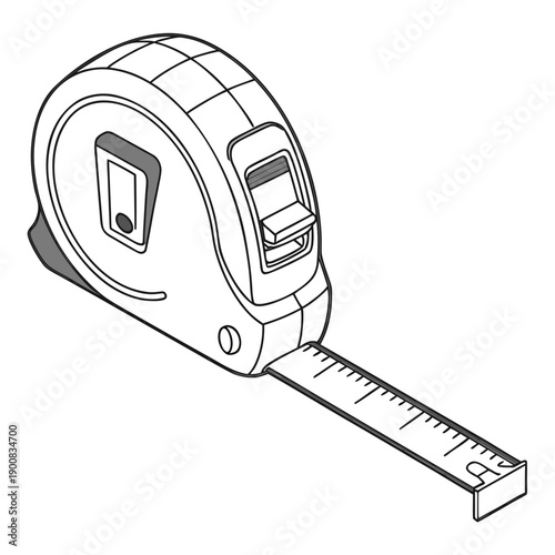 A detailed illustration of a measuring tape with a metallic body and markings.