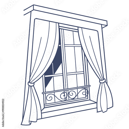 A cozy window with a curtain and a view of a building across the street.
