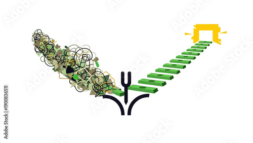 Transformation Process: Turning Chaos into Financial Success, Strategy, and Order. Abstract Vector Illustration of Problem Solving and Value Generation.