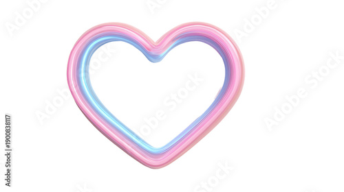 Soft glowing neon heart icon in minimal 3D style background isolated on a Transparent background, PNG file.