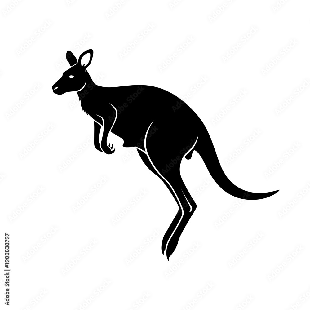 Fototapeta premium A striking black silhouette of a kangaroo in mid leap showcasing australian wildlife silhouette high quality professional detailed modern elegant stylish clean crisp