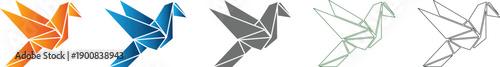 Dove Origami Paper Bird Icon Set Vector Illustration