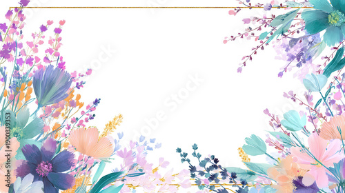 Soft pastel floral frame for spring greeting cards background isolated on a Transparent background, PNG file.