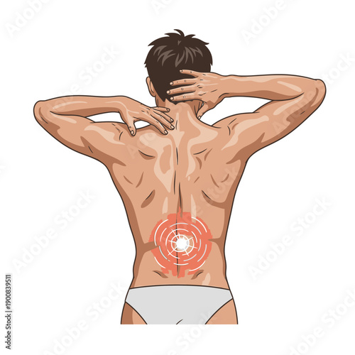 A man experiencing lower back pain illustrated with a red glow presented as a silhouette high quality professional detailed modern elegant stylish