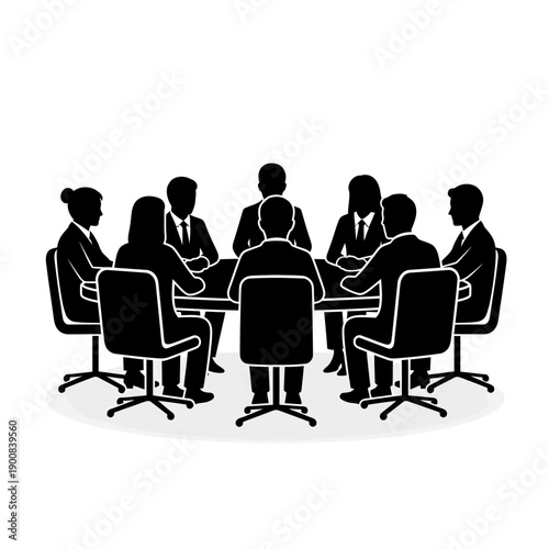 A group of professionals are engaged in a formal meeting around a conference table silhouette high quality professional detailed modern elegant stylish
