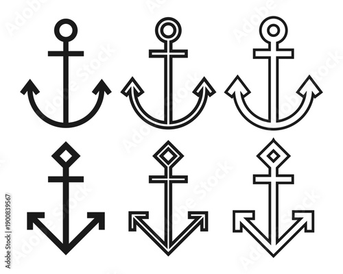 Anchor icon symbol collection. Naval sailor and maritime logo sign. Christian hope symbol. Vector illustration image.
