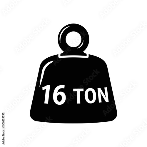 A stark black silhouette depicts a weight marked 16 ton emphasizing heavy industrial capacity silhouette high quality professional detailed modern elegant stylish