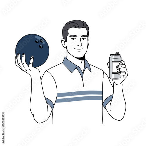 A bowler holds a dark bowling ball and a beverage presented as a striking graphic silhouette high quality professional detailed modern elegant