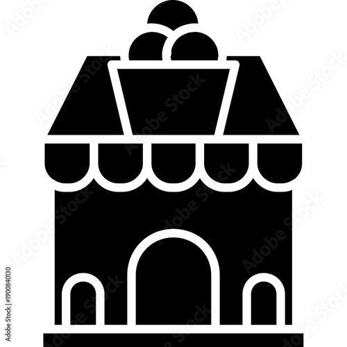 Cafe building with awning