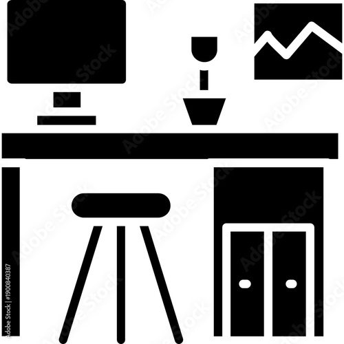 Workplace with desk and shelves