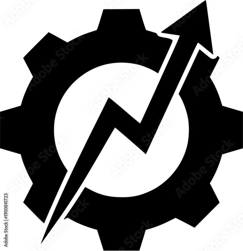 Data driven productivity growth icon with industrial cog and rising trend arrow