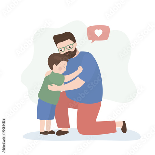 Father offering solace to tearful little kid. Empathy, dad comforting crying son. Relationship, family, parent and child isolated on white background. Warm hugs