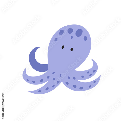 Cute Purple Octopus Character Illustration Isolated on White Background
