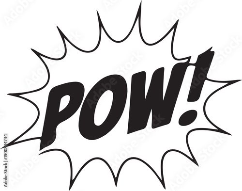 Bold Comic "POW!" Action Graphic: Solid Black Onomatopoeia Sound FX