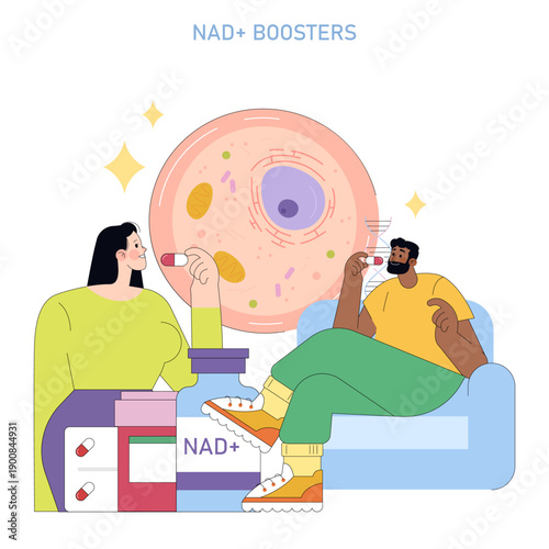 People Taking NAD Boosters in Vector Illustration
