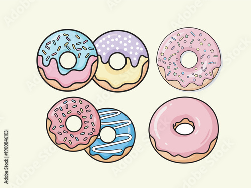 Donut Illustration Set for Galentine Day Design, Bakery Branding, and Sweet Food Promotion