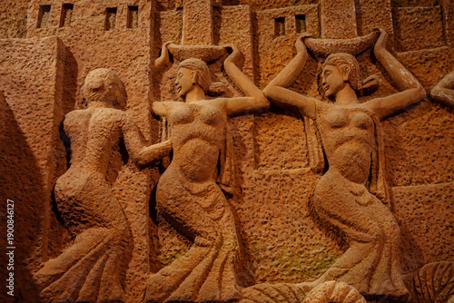 relief of dancers on the wall, underground palace, Oriental Buddha Park, Leshan city, Sichuan, China, Asia