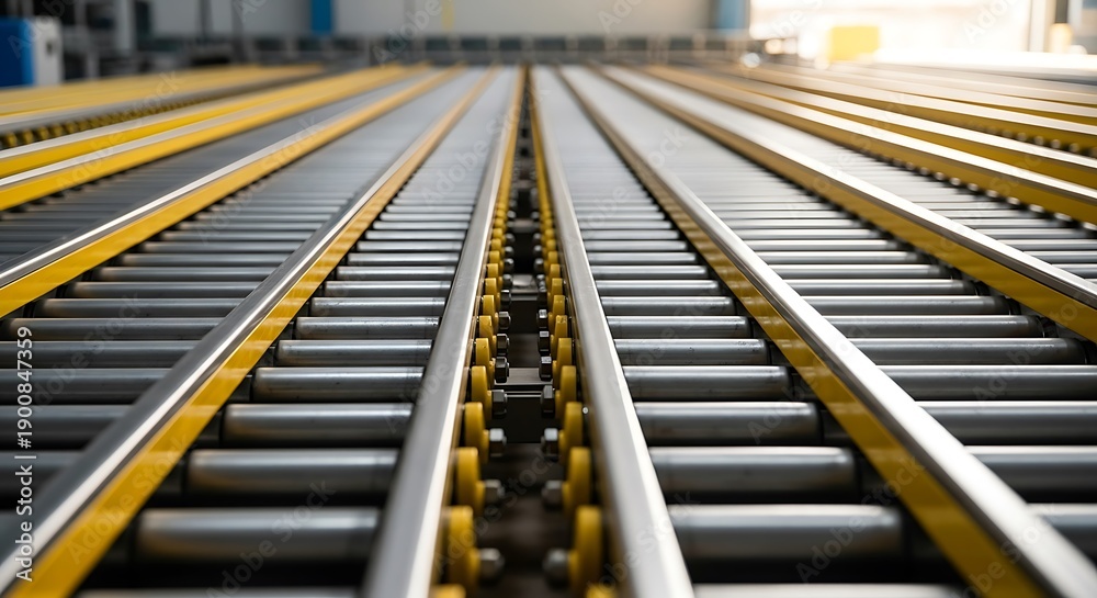 Fototapeta premium Industrial conveyor belt system in a factory or warehouse setting